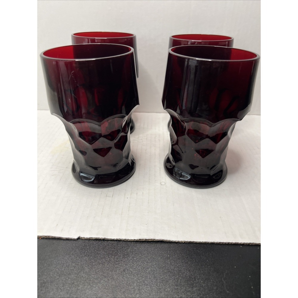 Vintage Anchor Hocking Ruby Red Georgian Tumblers - Set of 4